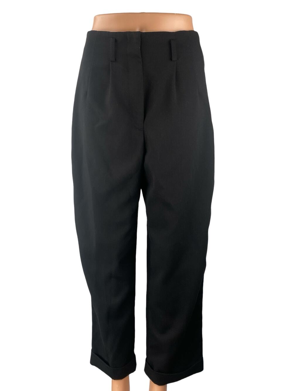 Zara Black Pleated High Rise Loose Straight Wide Leg Trousers Dress Pants Size S